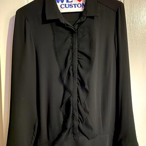 The Kooples Black Button Down Ruffle Shirt